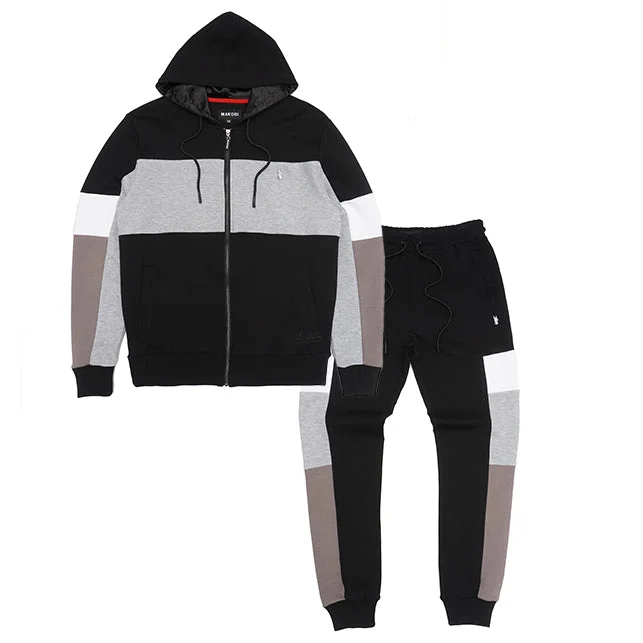 M2323 Paolo Fleece Jacquard Hoodie Track Set - Black