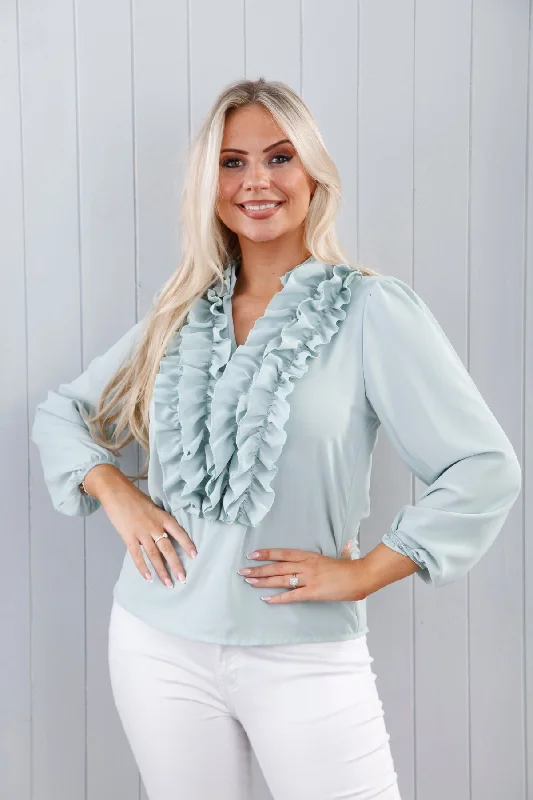 Megan Ruffle Blouse Aqua