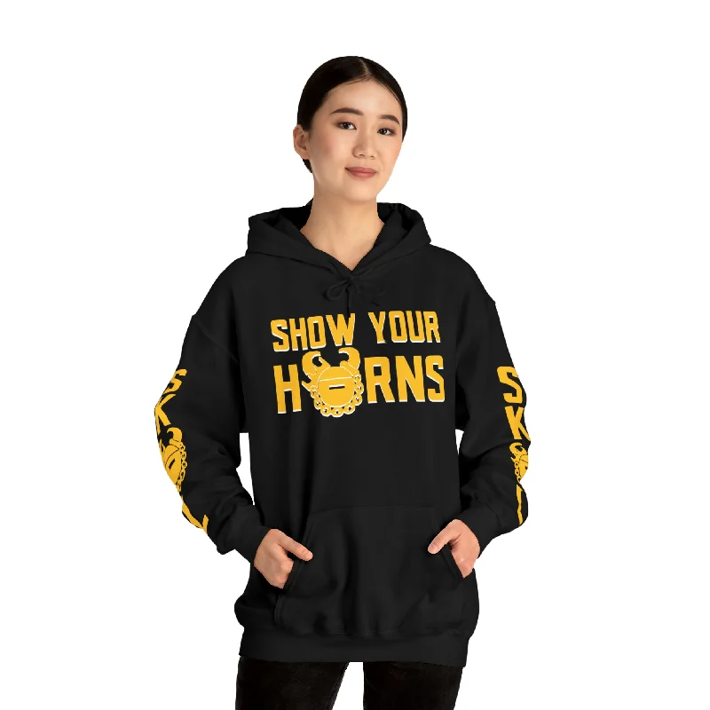 Unisex Heavy Blend™ Hooded Sweatshirt - Show Your Horns + Original (Sleeves)