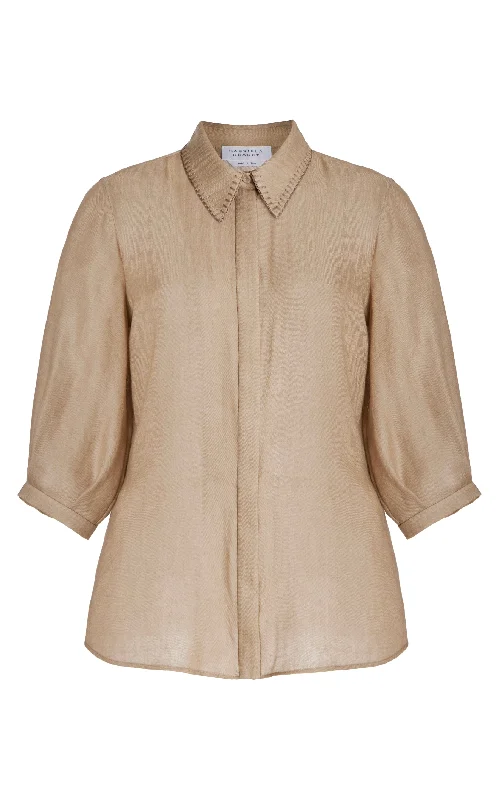 Hadley Blouse in Khaki Virgin Wool Cashmere