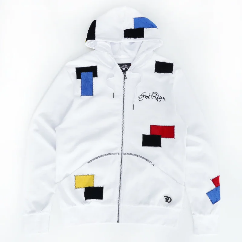 F5715 Frost Patchwork Zip Up Hoodie -  White