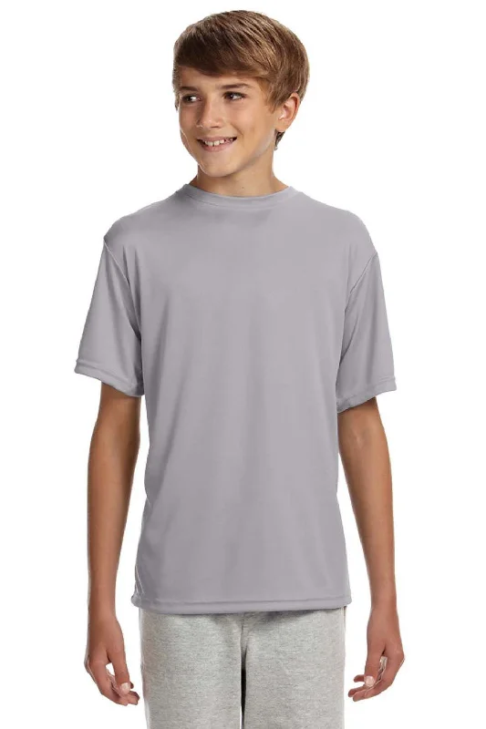 A4 Youth Performance Moisture Wicking Short Sleeve Crewneck T-Shirt - Silver Grey