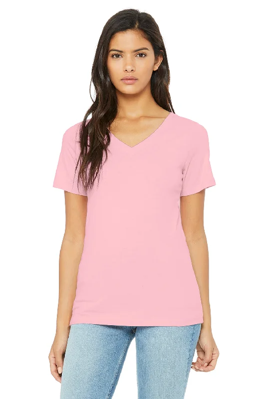 Bella + Canvas Womens Relaxed Jersey Short Sleeve V-Neck T-Shirt - Pink