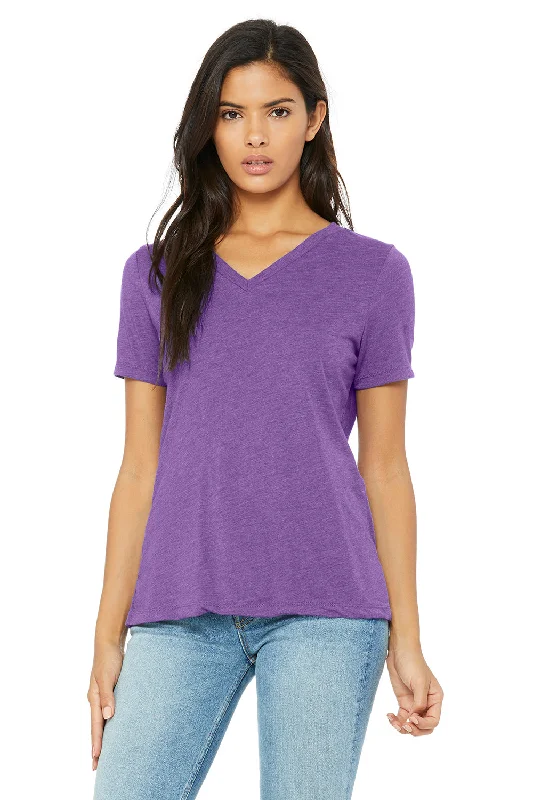 Bella + Canvas Womens Relaxed Jersey Short Sleeve V-Neck T-Shirt - Purple Triblend