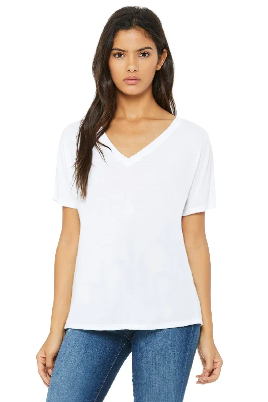 Bella + Canvas Womens Slouchy Short Sleeve V-Neck T-Shirt - White