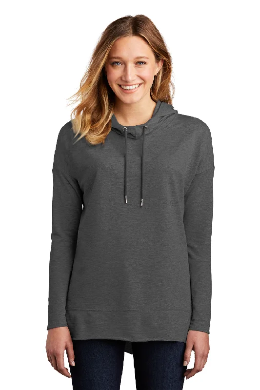 District Womens French Terry Hooded T-Shirt Hoodie - Washed Coal Grey