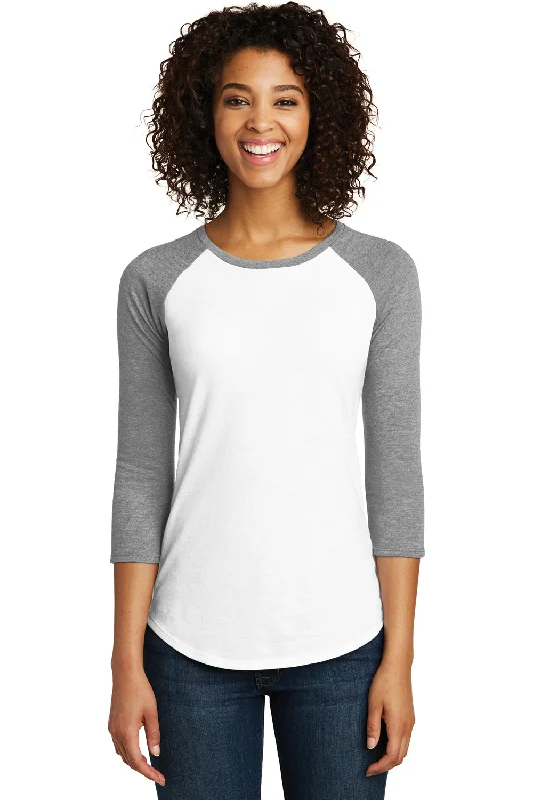 District Womens Very Important 3/4 Sleeve Crewneck T-Shirt - White/Heather Light Grey - Closeout