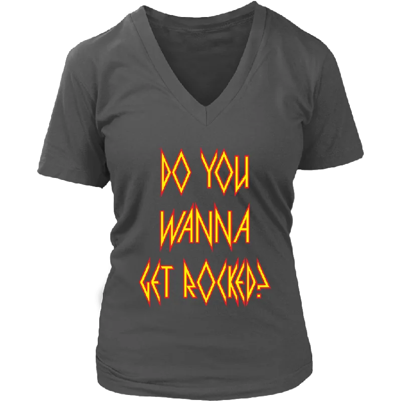 DO YOU WANNA GET ROCKED? Def Leppard Women's V-Neck T-Shirt