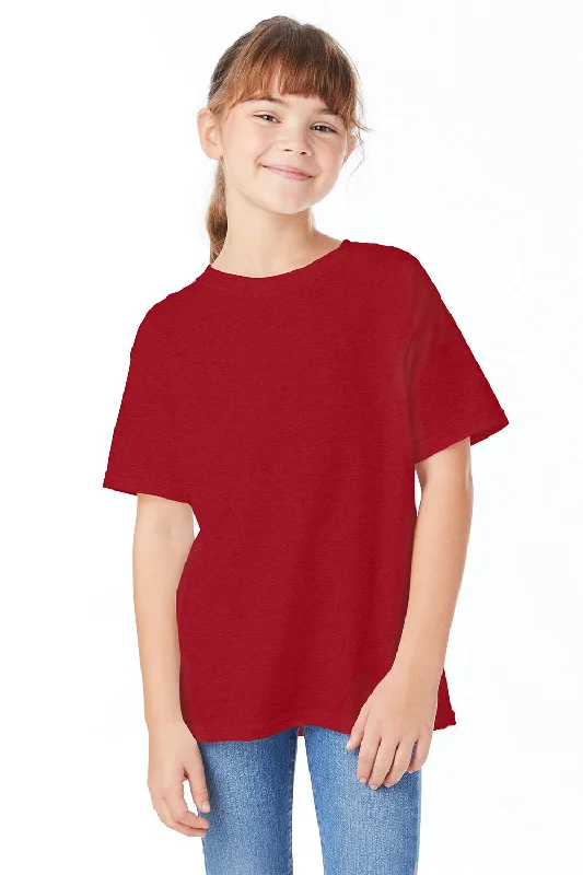 Hanes Youth ComfortSoft Short Sleeve Crewneck T-Shirt - Heather Pepper Red - Closeout