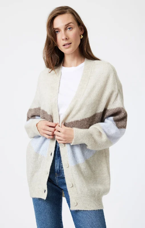 OVERSIZED CARDIGAN IN TAUPE GREY STRIPE