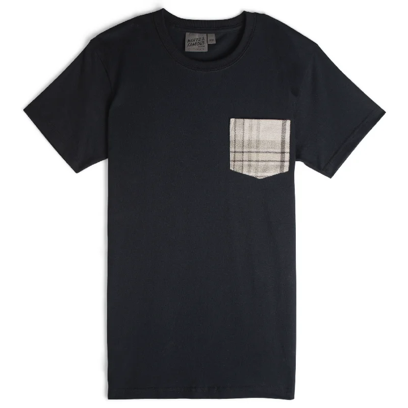 Pocket Tee - Black - Heavy Vintage Flannel - Pale Grey