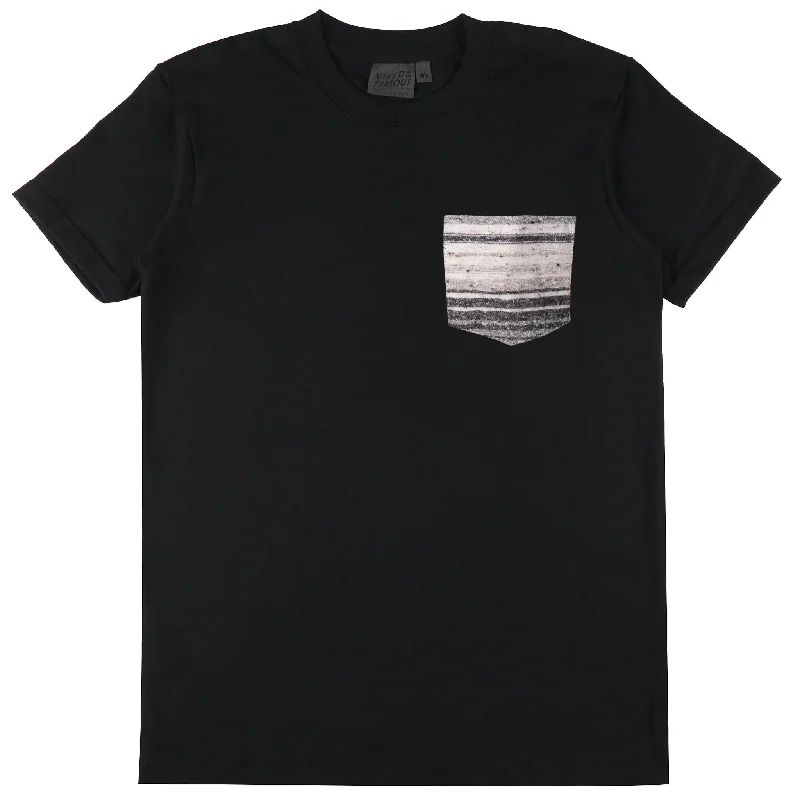 Pocket Tee - Black + Heavyweight Stripe Grey