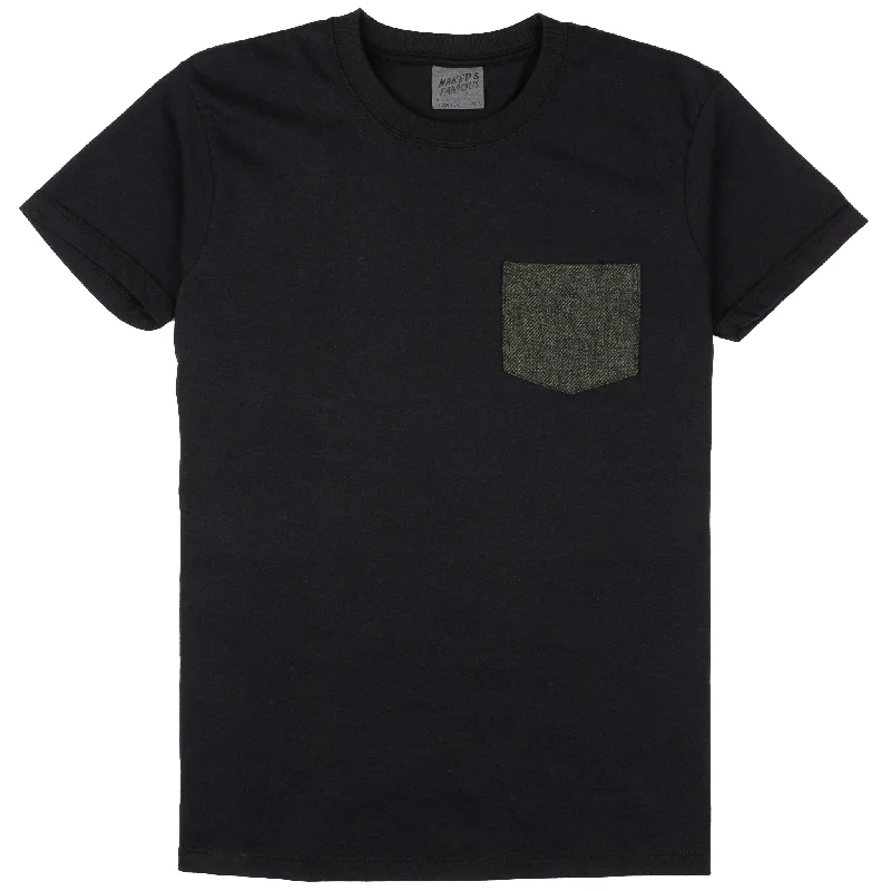 Pocket Tee - Black - Triple Yarn Twist Brushed Flannel - Forest Green