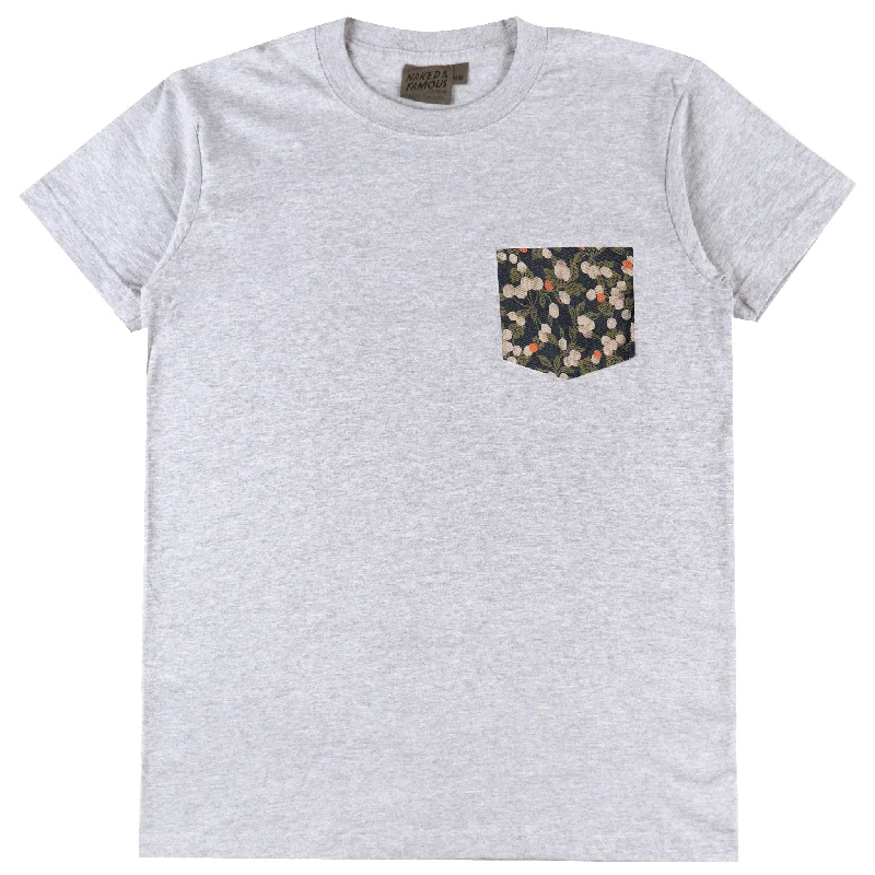 Pocket Tee - Heather Grey - Fruit Print - Navy