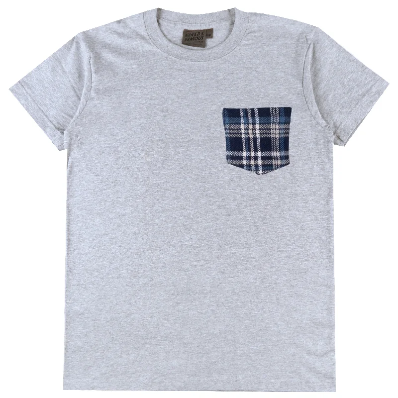 Pocket Tee - Heather Grey + Triple Yarn Twill Check Brush - Navy