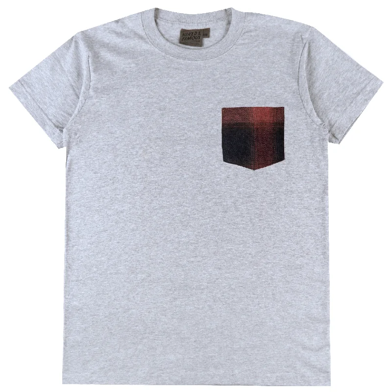 Pocket Tee - Heather Grey + Tweedy Cotton Vintage Brushed - Red