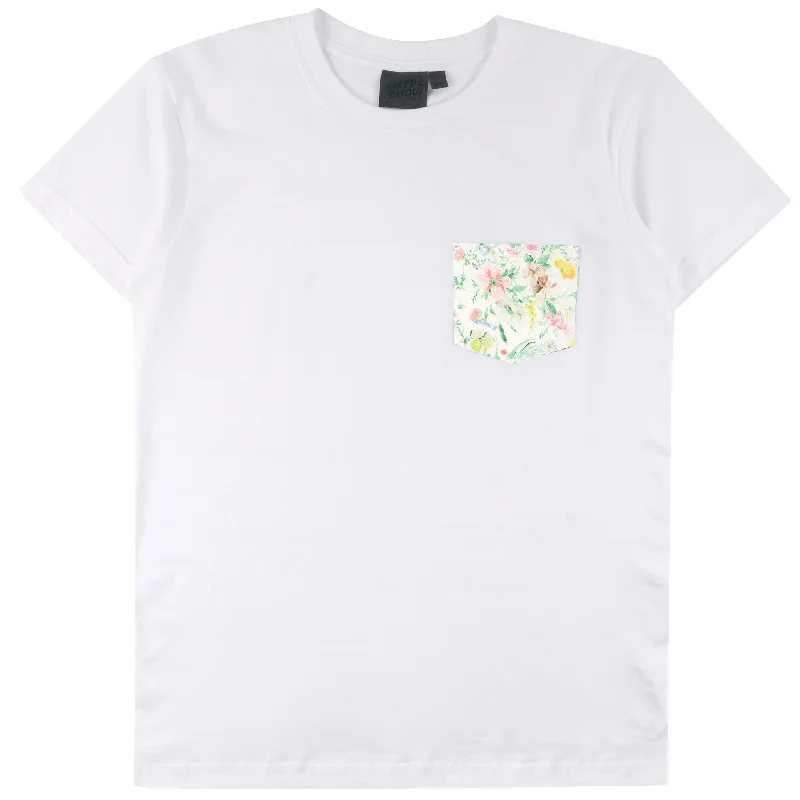 Pocket Tee - White - Floral Painting - White