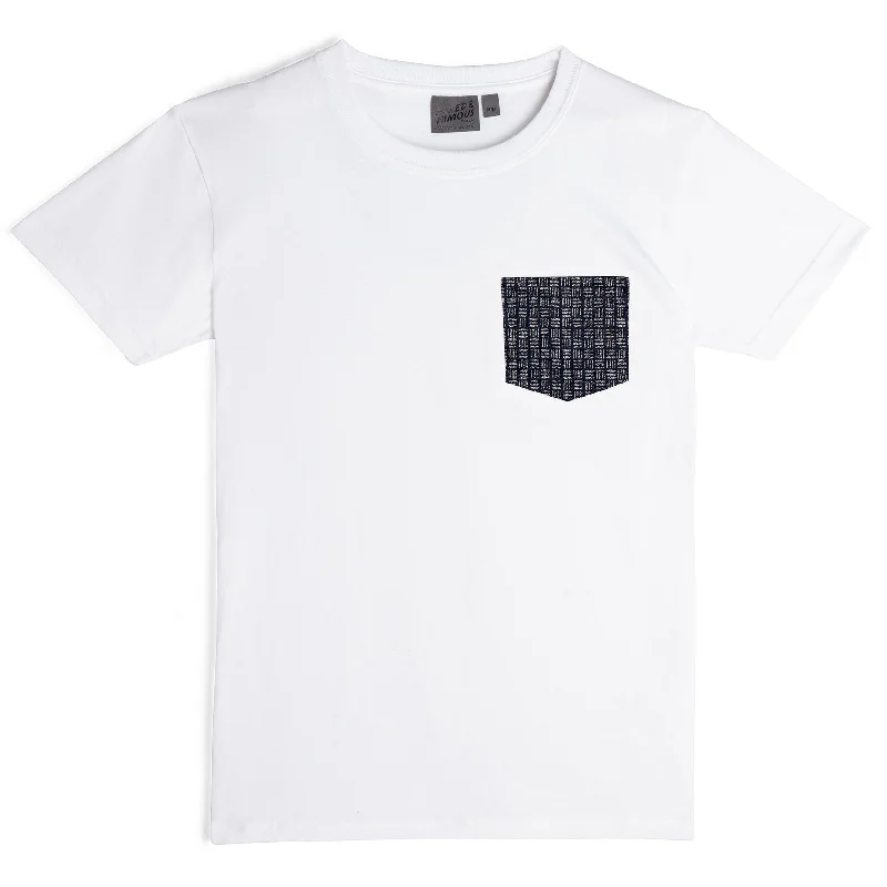 Pocket Tee - White + Kimono Print Basketweave