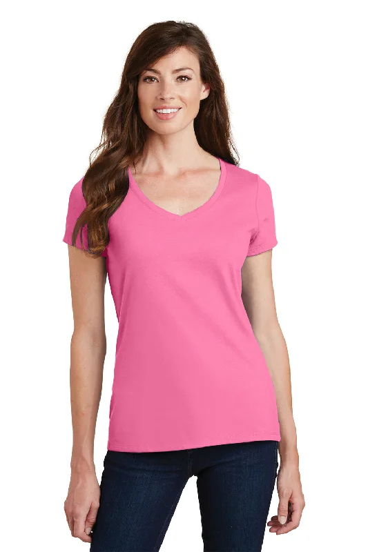 Port & Company Womens Fan Favorite Short Sleeve V-Neck T-Shirt - New Pink