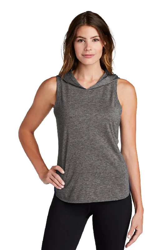 Sport-Tek Womens Draft Moisture Wicking Hooded Tank Top Hoodie - True Navy Blue/Heather Dark Grey