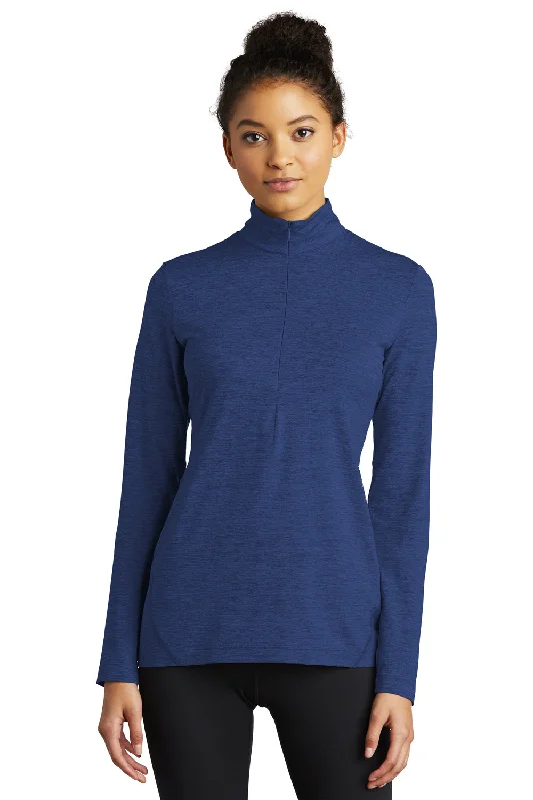 Sport-Tek Womens Exchange 1.5 Long Sleeve 1/4 Zip T-Shirt - Heather True Royal Blue