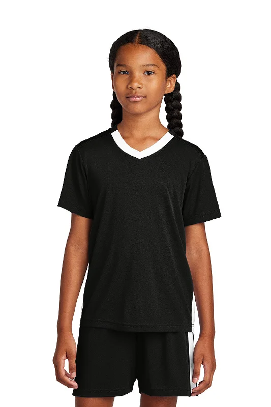 Sport-Tek Youth Moisture Wicking Competitor United Short Sleeve V-Neck T-Shirt - Black/White - COMING SOON