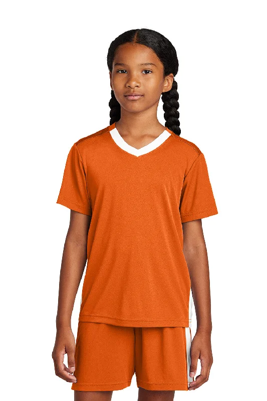 Sport-Tek Youth Moisture Wicking Competitor United Short Sleeve V-Neck T-Shirt - Deep Orange/White - COMING SOON