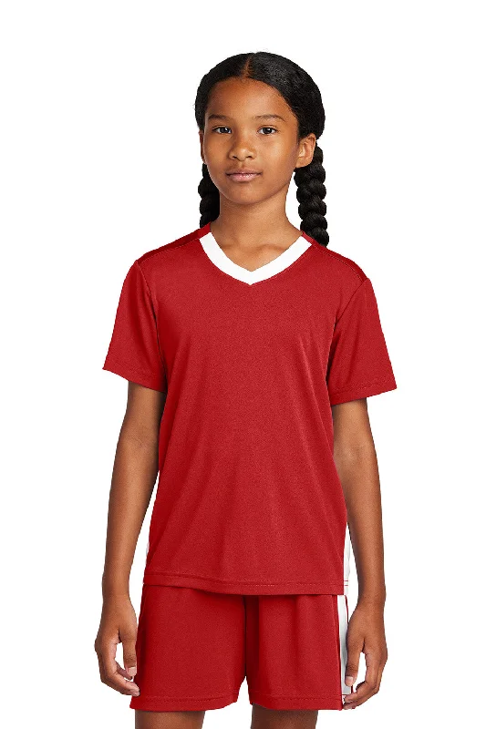 Sport-Tek Youth Moisture Wicking Competitor United Short Sleeve V-Neck T-Shirt - Deep Red/White - COMING SOON