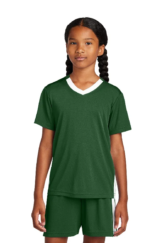 Sport-Tek Youth Moisture Wicking Competitor United Short Sleeve V-Neck T-Shirt - Forest Green/White - COMING SOON