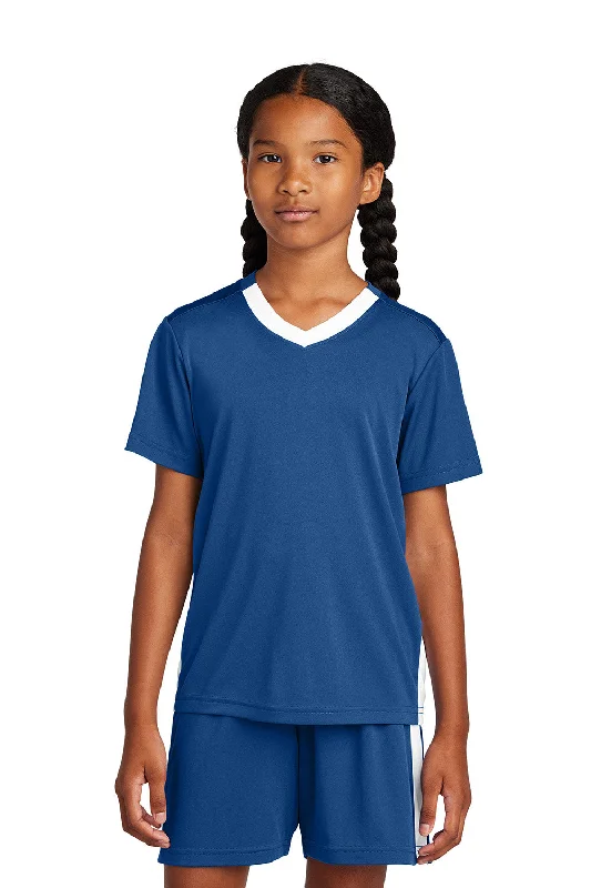 Sport-Tek Youth Moisture Wicking Competitor United Short Sleeve V-Neck T-Shirt - Royal Blue/White - COMING SOON