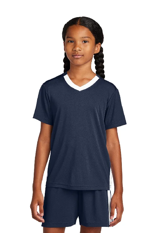 Sport-Tek Youth Moisture Wicking Competitor United Short Sleeve V-Neck T-Shirt - True Navy Blue/White - COMING SOON