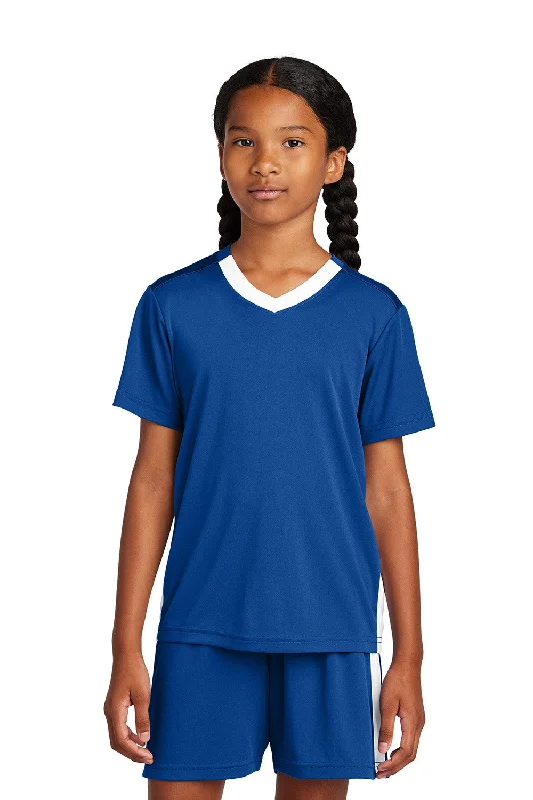 Sport-Tek Youth Moisture Wicking Competitor United Short Sleeve V-Neck T-Shirt - True Royal Blue/White - COMING SOON