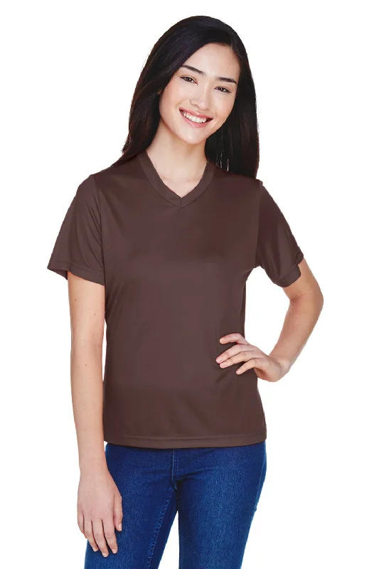 Team 365 Womens Zone Performance Moisture Wicking Short Sleeve V-Neck T-Shirt - Dark Brown