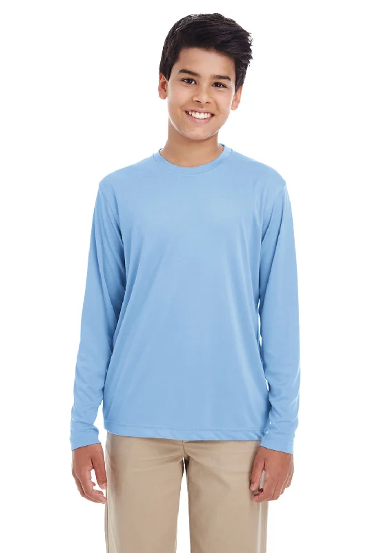 UltraClub Youth Cool & Dry Performance Moisture Wicking Long Sleeve Crewneck T-Shirt - Columbia Blue