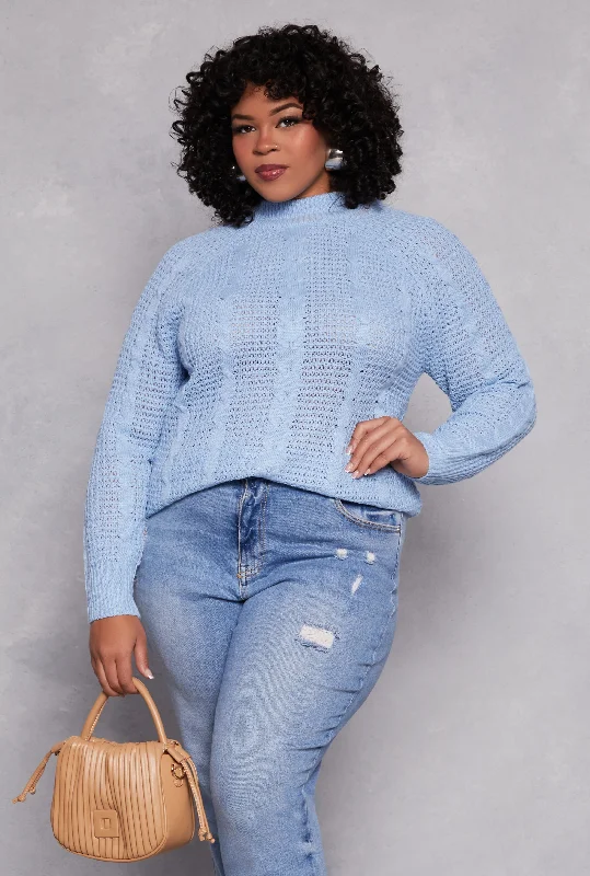 Plus Size Cable Knit Mock Neck Sweater