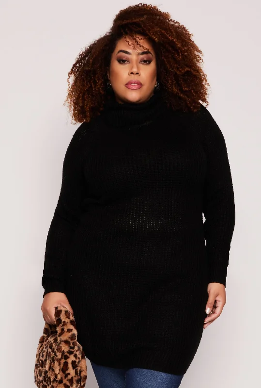 Plus Size Turtle Neck Tunic Sweater