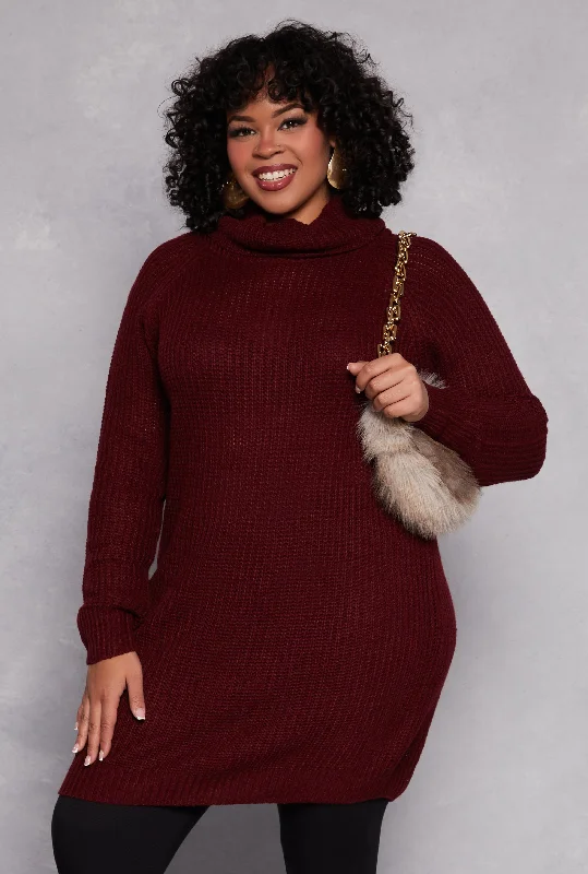 Plus Size Turtle Neck Tunic Sweater