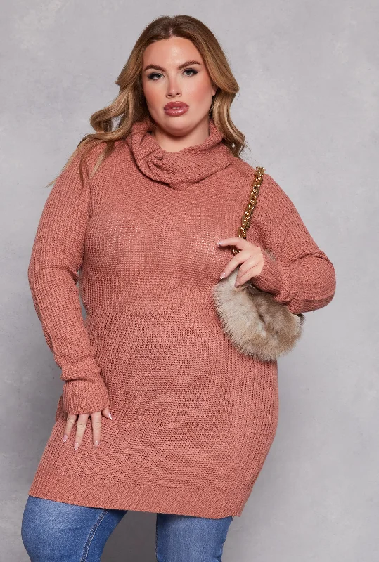 Plus Size Turtle Neck Tunic Sweater