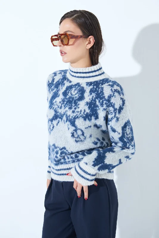 Floral-patterned turtleneck sweater wholesale