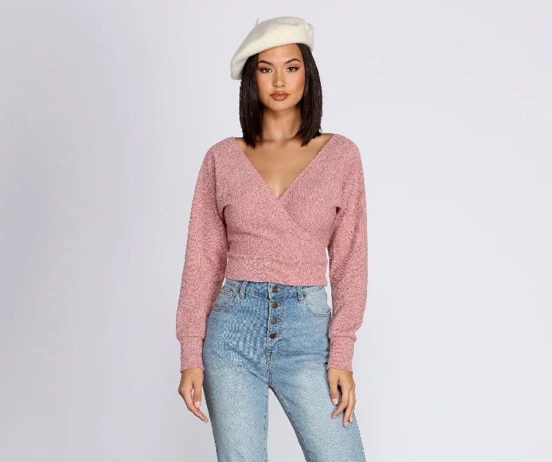 La Femme Knit Wrap Sweater