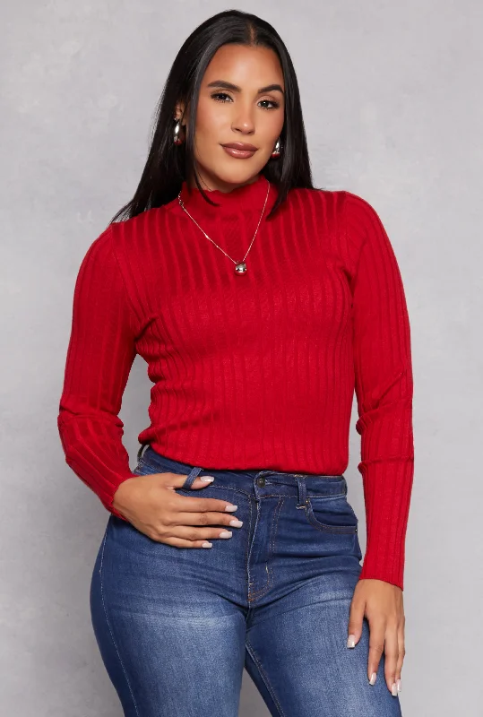 Ribbed Knit Mock Neck Sweater