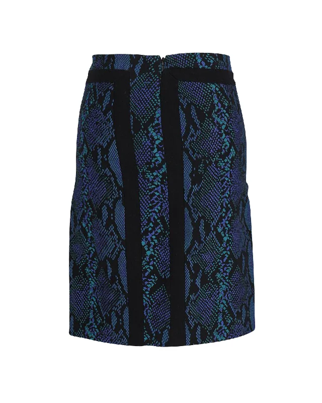 Diane Von Furstenberg Animal Print Pencil Skirt in Blue Acetate