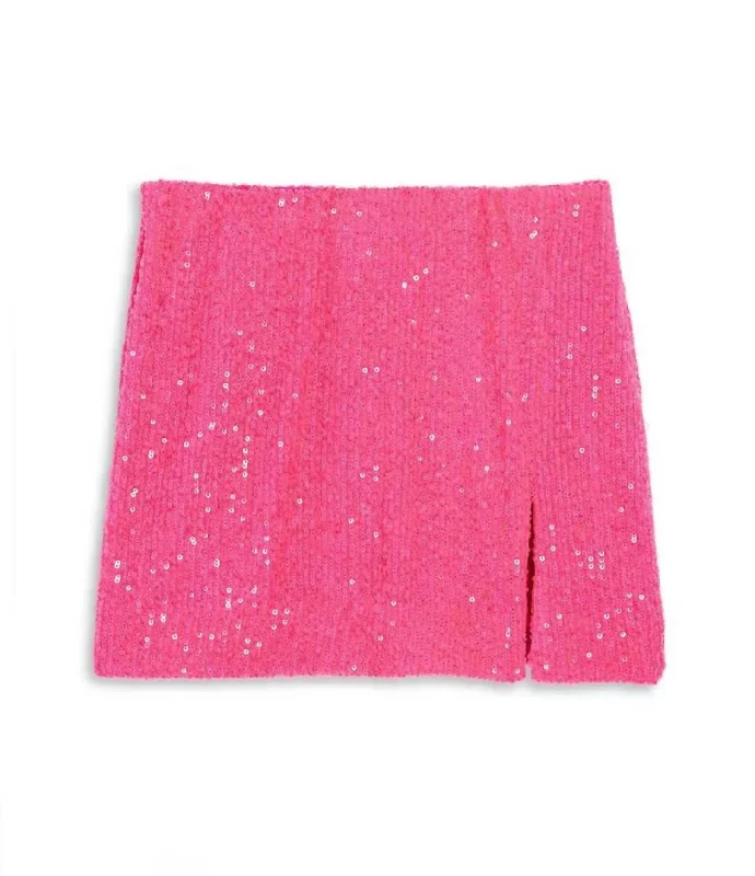 Junior Taylor Sequin Skirt In Neon Pink