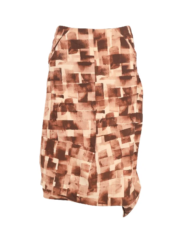 Marni Geometric Pattern Asymmetric Skirt in Brown Cotton