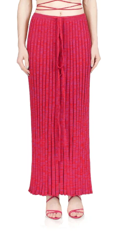 Pleated Knit Tie Skirt In Raspberry