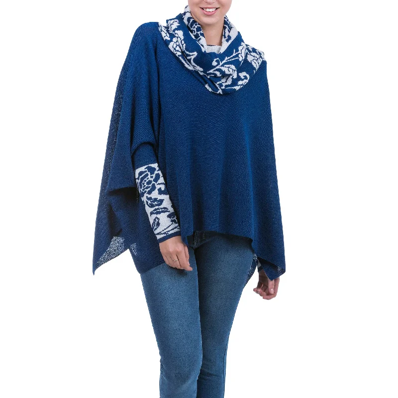 Blue Roses Poncho with Sleeves