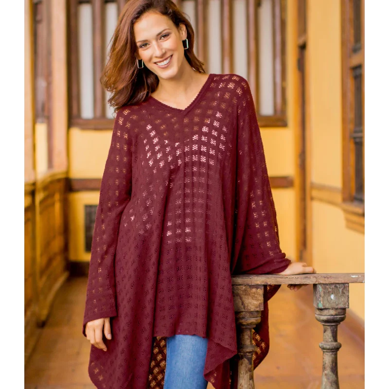 Burgundy Shadow Alpaca Bohemian Drape Poncho