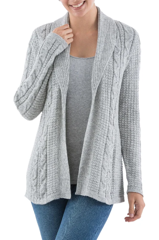 Classic Chic Versatile Light Grey Cardigan in Soft Alpaca Blend from Peru