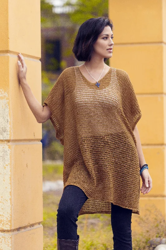 Copper Dreamcatcher Knit Copper Tunic with V Neck and Short Sleeves