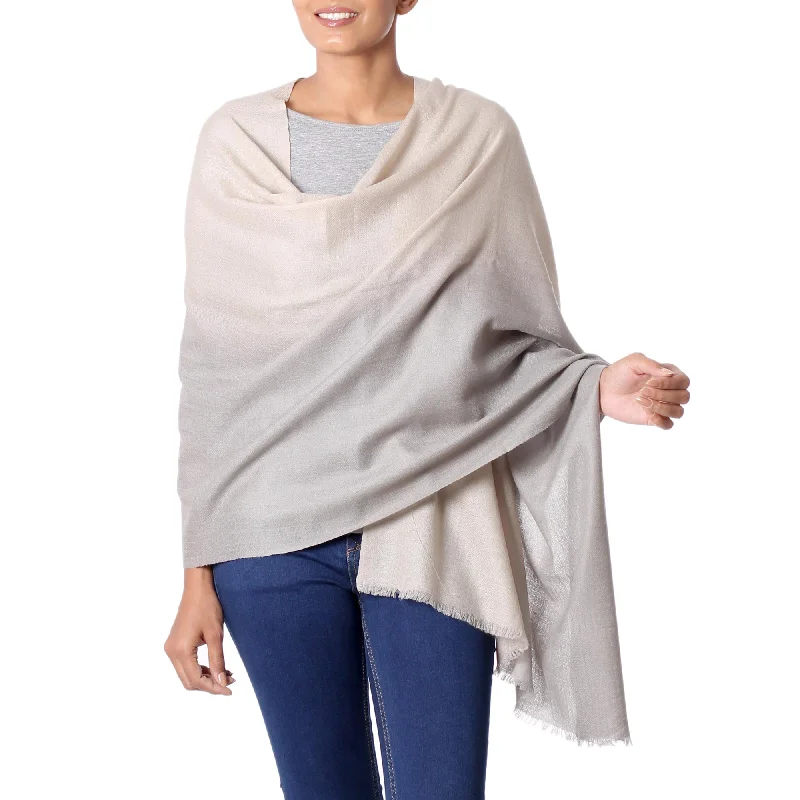 Dusk Shadows Kashmiri Beige to Grey Soft Shawl Indian Warm Wool Wrap